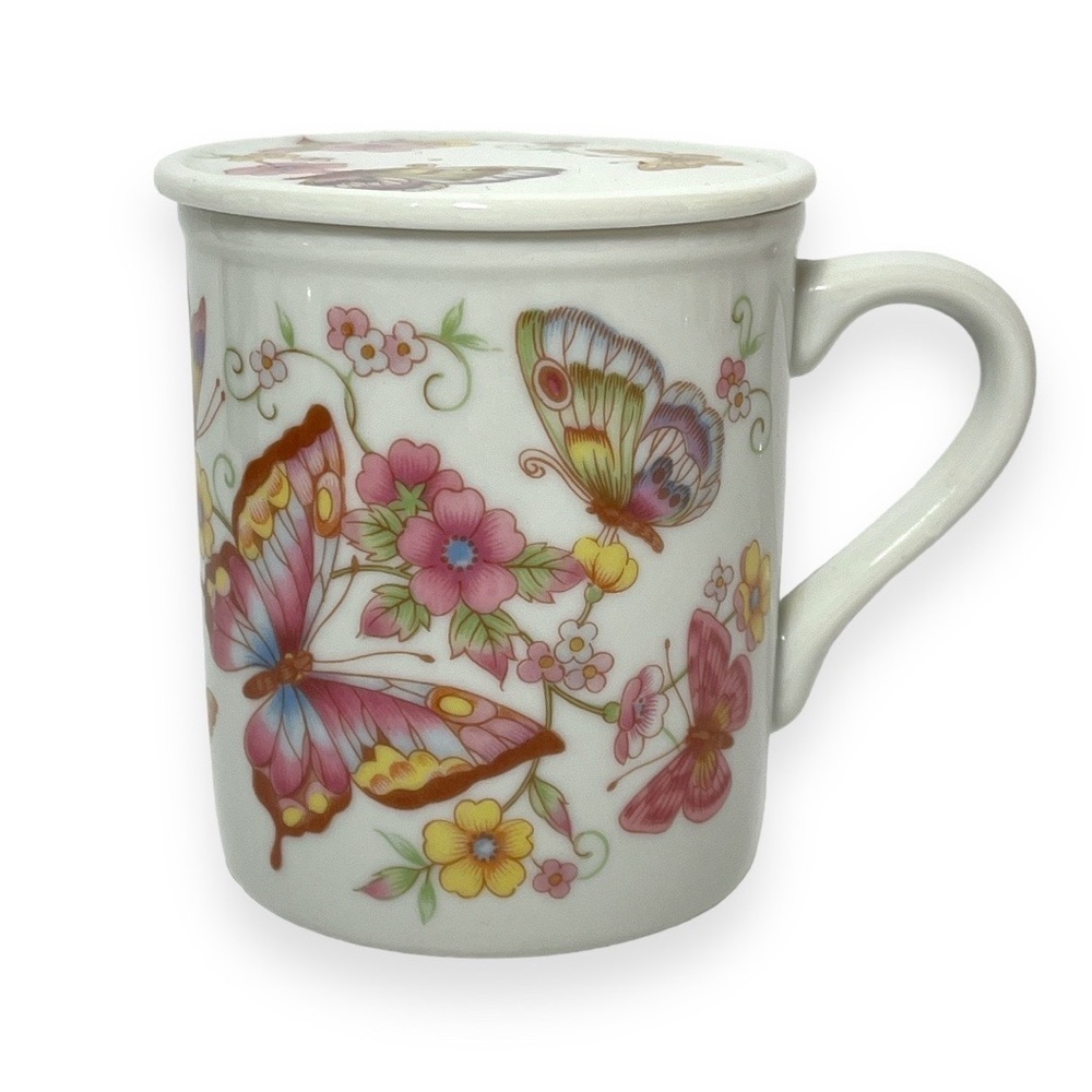 Toscany Collection Butterflies Mug with Coaster Lid‎ Porcelain
